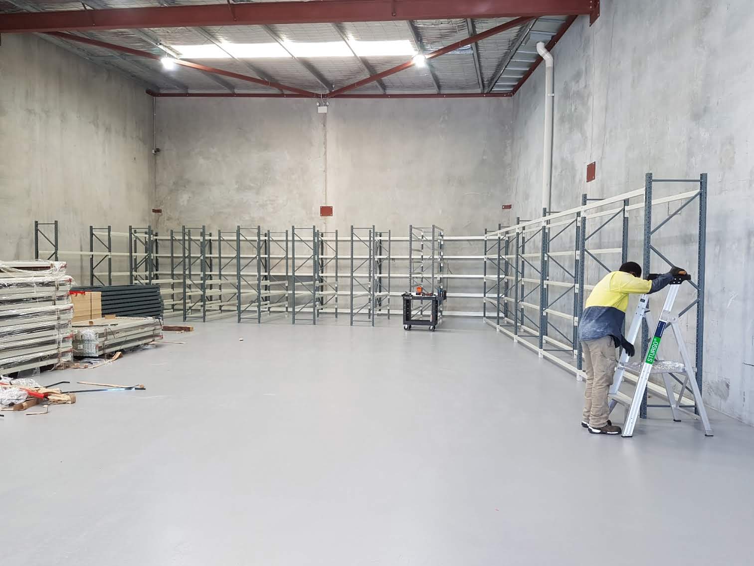 Installation underway at the Searle Fasteners warehouse in Canning Vale, with Backsafe’s team assembling longspan shelving to optimise storage capacity.