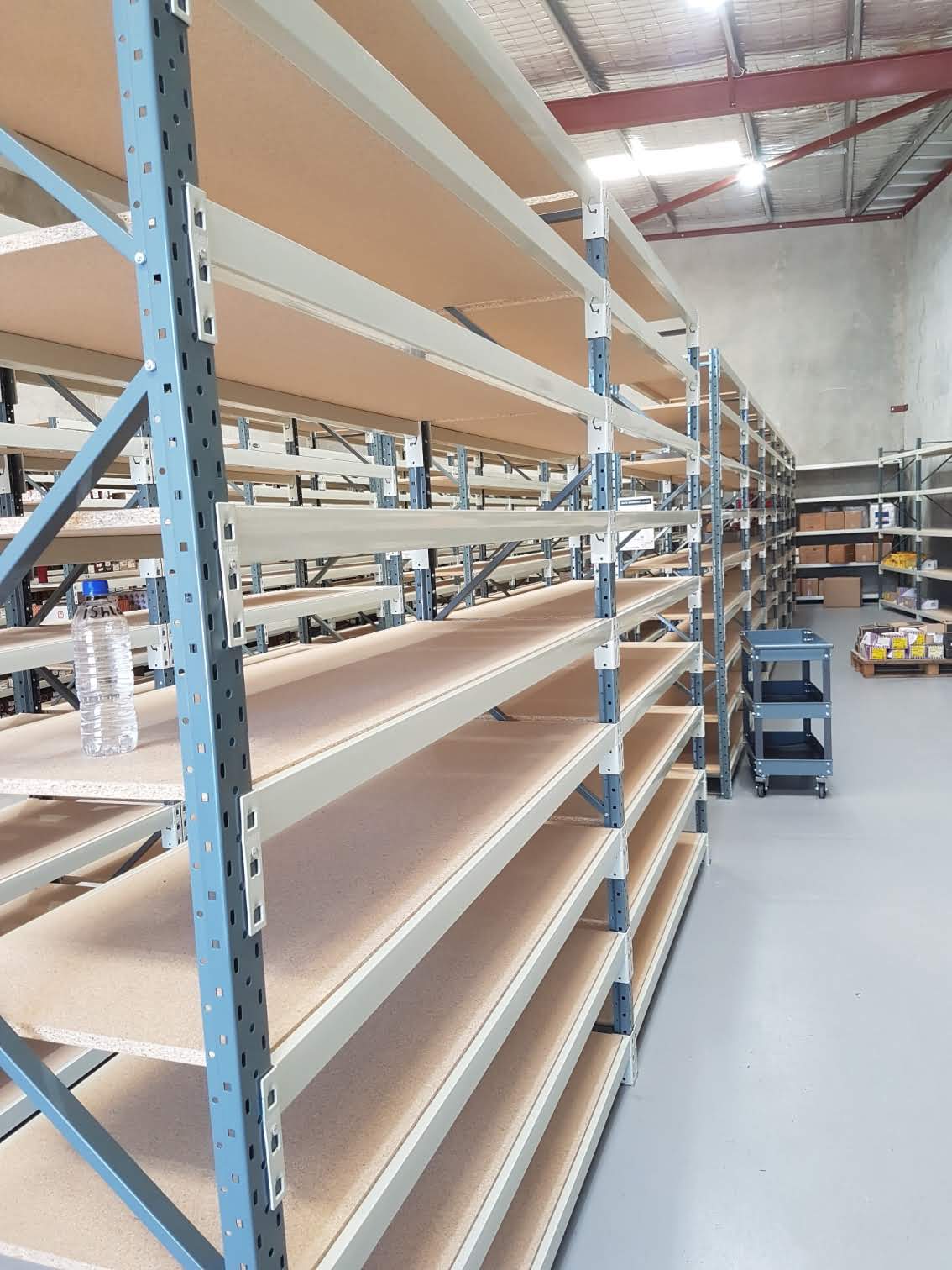 Backsafe’s longspan shelving installation at Searle Fasteners continues—delivering strong, spacious storage solutions with a clean and professional finish ready for full operational use.