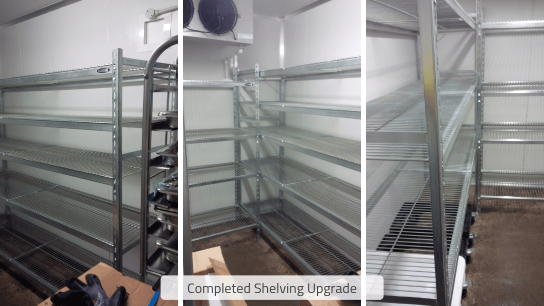 Completed shelving upgrade at St George’s College – enhanced storage space with durable, hygienic chrome wire shelving by Backsafe Australia.
