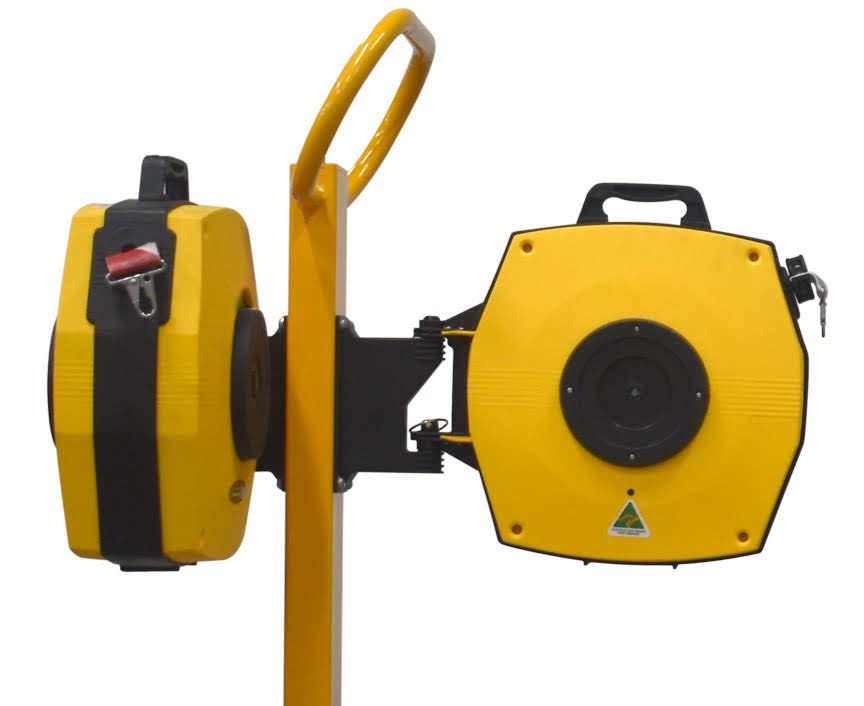 The Lemur: Mobile Barrier Stand and Retractable Tape Reels