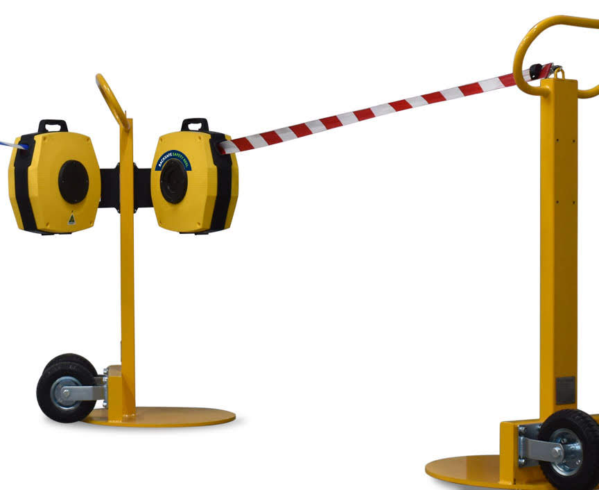 The Lemur: Mobile Barrier Stand and Retractable Tape Reels
