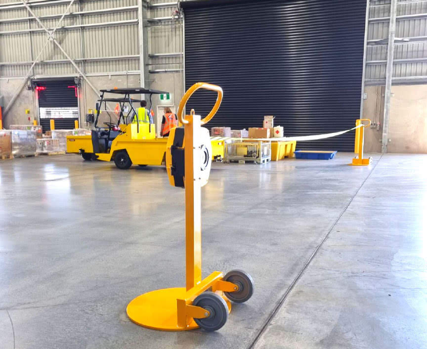 The Lemur: Mobile Barrier Stand and Retractable Tape Reels