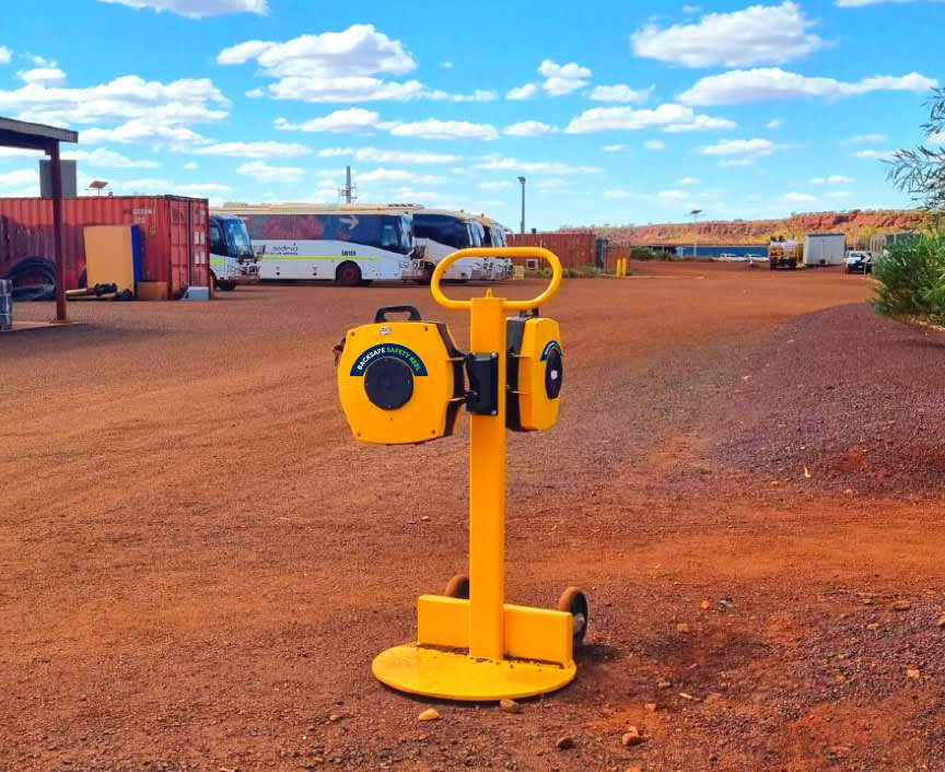The Lemur: Mobile Barrier Stand and Retractable Tape Reels